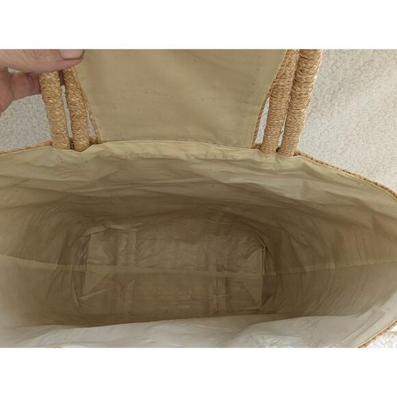 Vintage 1960’s Straw Bag Woven Floral Raffia Tote Handbag Travel Beach Bag - Picture 5 of 11